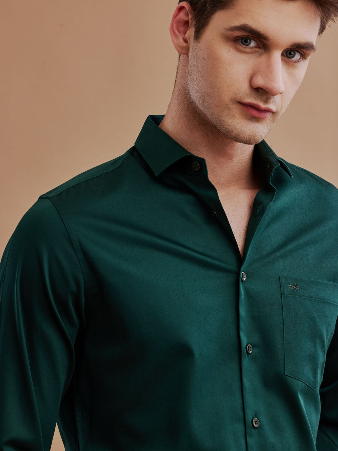 Aldeno Men Satin Stretch Formal Green Shirt (SILAS)