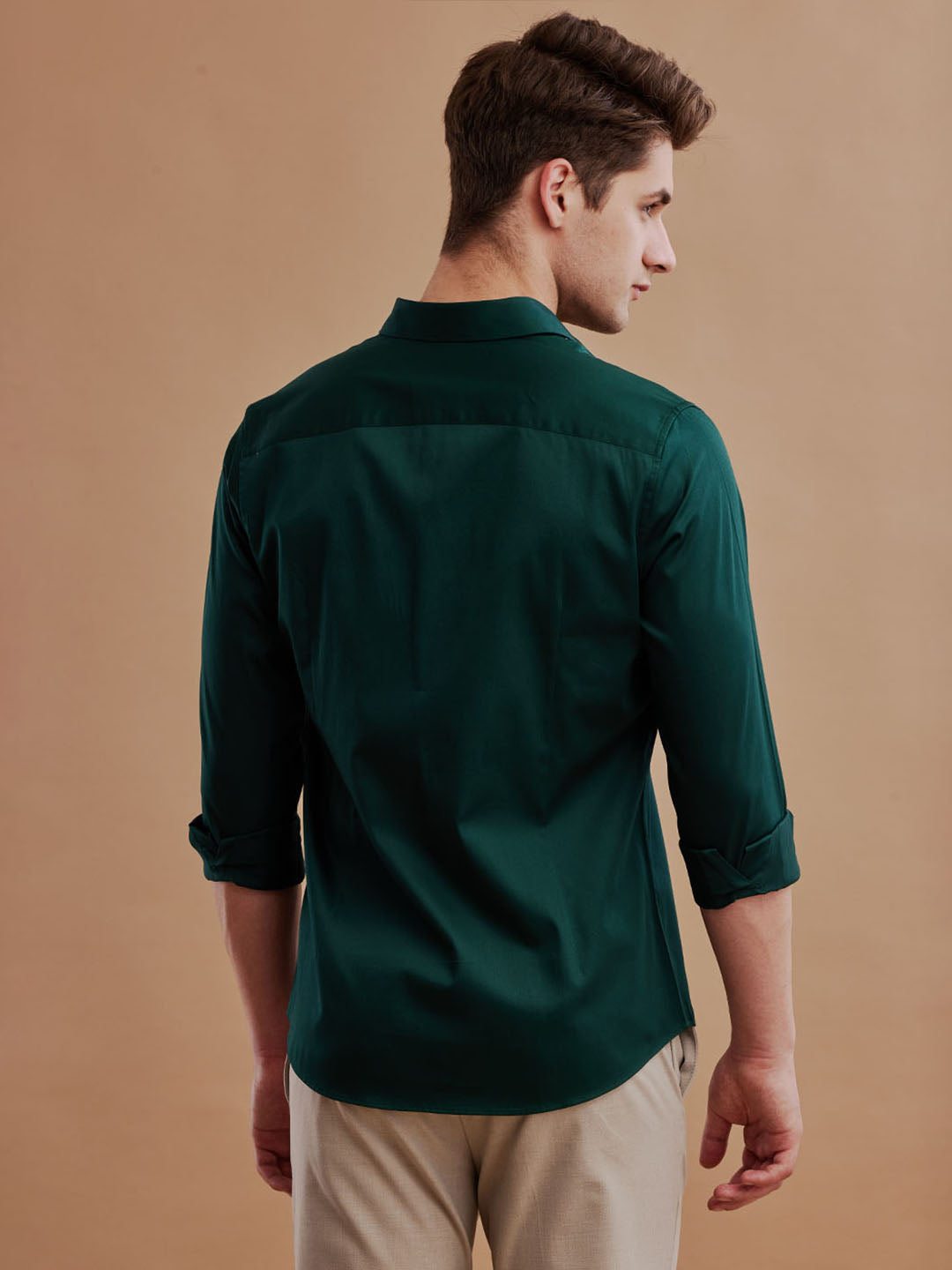 Aldeno Men Satin Stretch Formal Green Shirt (SILAS)