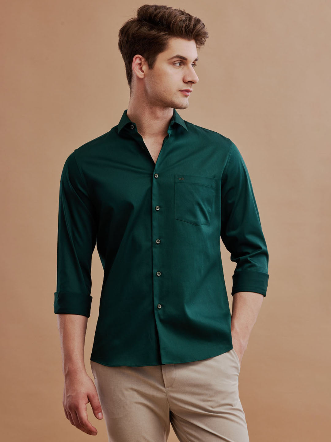 Aldeno Men Satin Stretch Formal Green Shirt (SILAS)