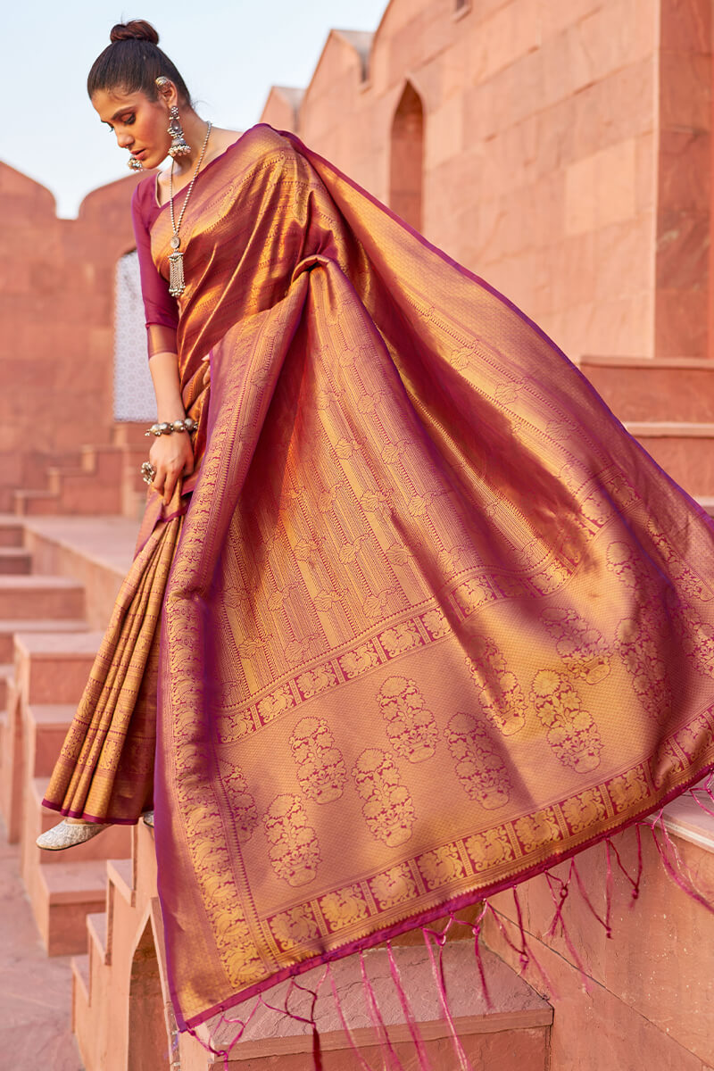 Adorable Purple Kanjivaram Silk Saree With Pleasant Blouse Piece