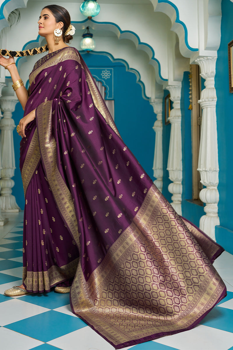 Lagniappe Purple Banarasi Silk Saree With Panoply Blouse Piece