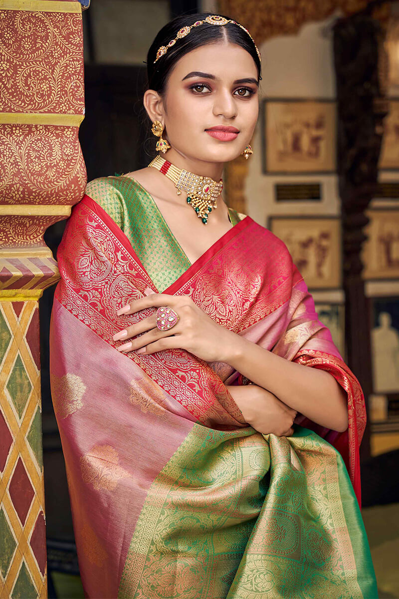 Excellent Green Soft Banarasi Silk Saree With Embrocation Blouse Piece