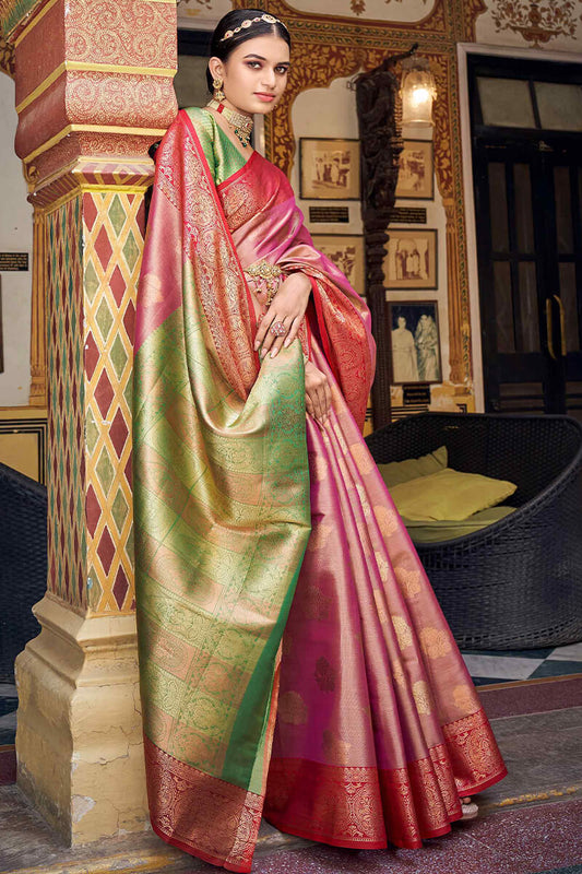 Excellent Green Soft Banarasi Silk Saree With Embrocation Blouse Piece