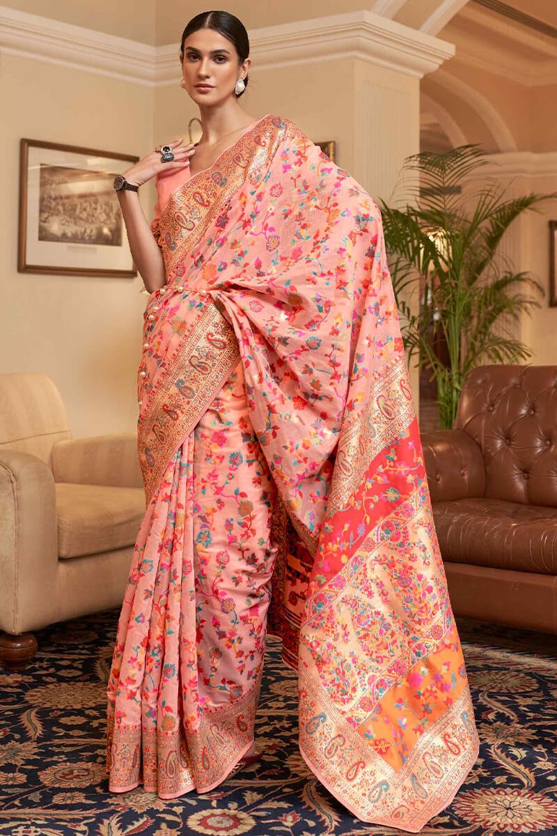 Exuberant Baby Pink Pashmina saree With Ratatouille Blouse Piece