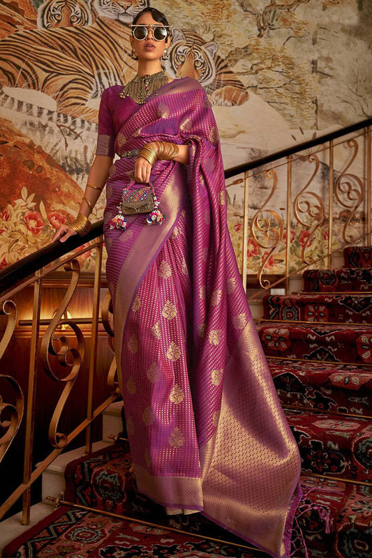 Panoply Purple Kanjivaram Silk Saree with Epiphany Blouse Piece