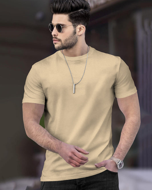 (Pack Of 1) Men Half Sleeve Round Neck Plain T-shirt / Beige