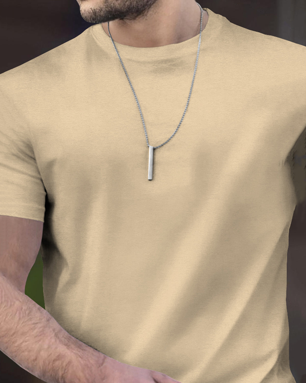 (Pack Of 1) Men Half Sleeve Round Neck Plain T-shirt / Beige