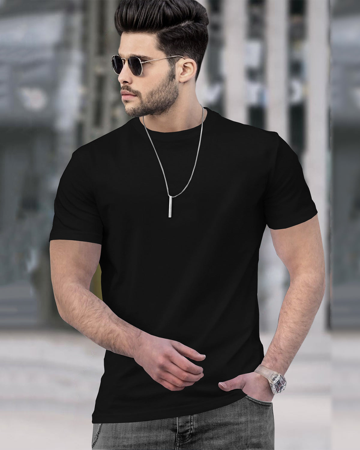 (Pack Of 1) Men Half Sleeve Round Neck Plain T-shirt / Black