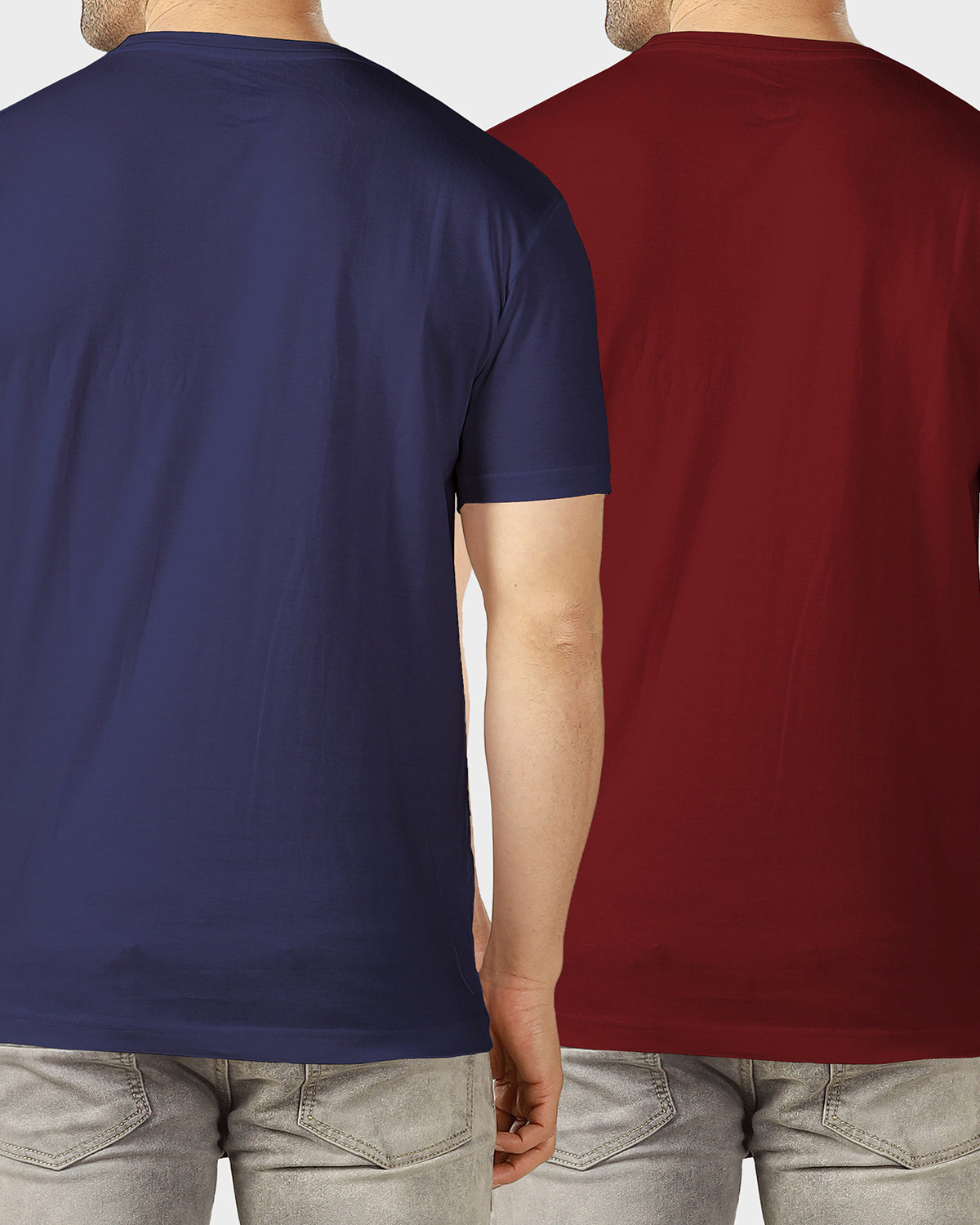 (Pack Of 2) Men Round Neck Half Sleeve Striped T-shirts / Navy Blue & Maroon