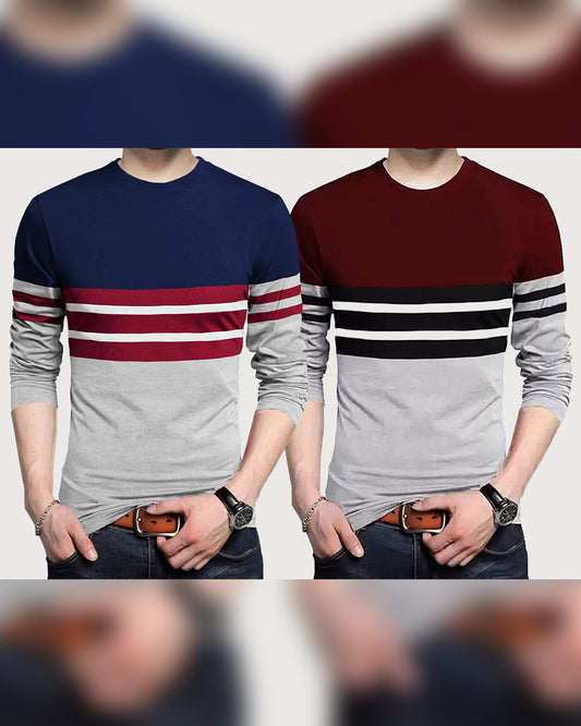 (Pack of 2) Men Full Sleeve STRIPED T-shirts Combo PACK