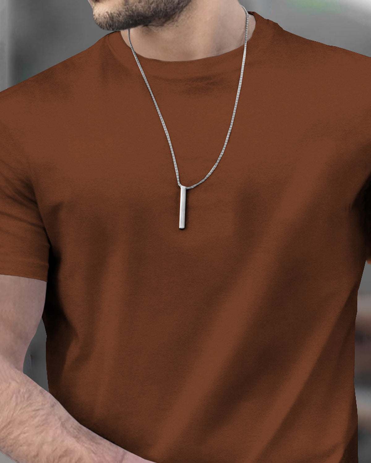 (Pack Of 1) Men Half Sleeve Round Neck Plain T-shirt / Brown