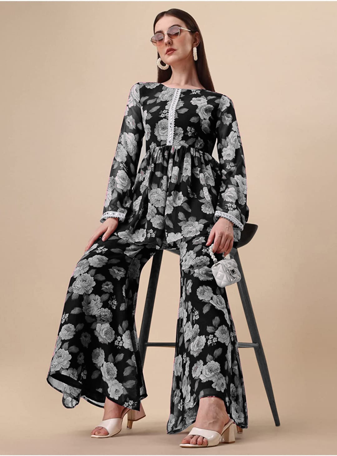 Black Printed Georgette Co-ord Set