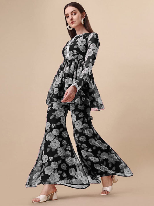 Black Printed Georgette Co-ord Set