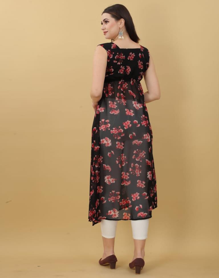 Black Printed Georgette A-Line Kurta