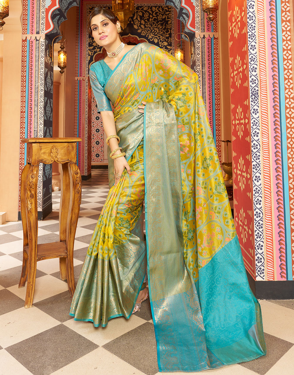 Lemon Yellow Banarasi Silk With Weaving Saree