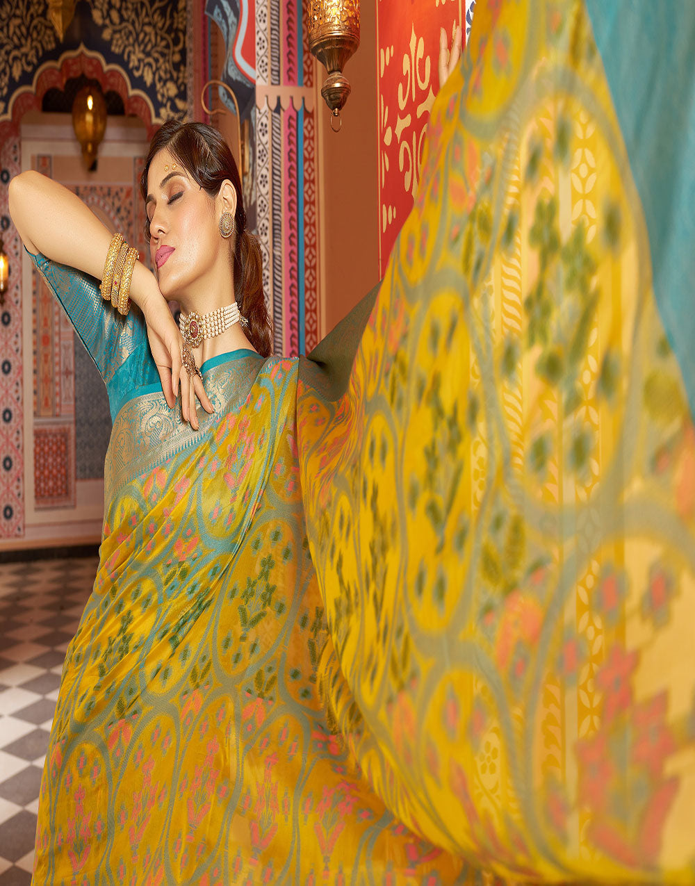 Lemon Yellow Banarasi Silk With Weaving Saree