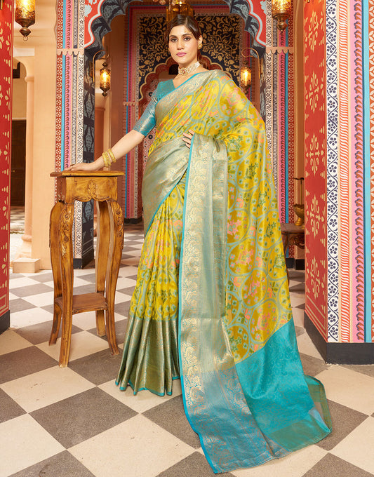 Lemon Yellow Banarasi Silk With Weaving Saree