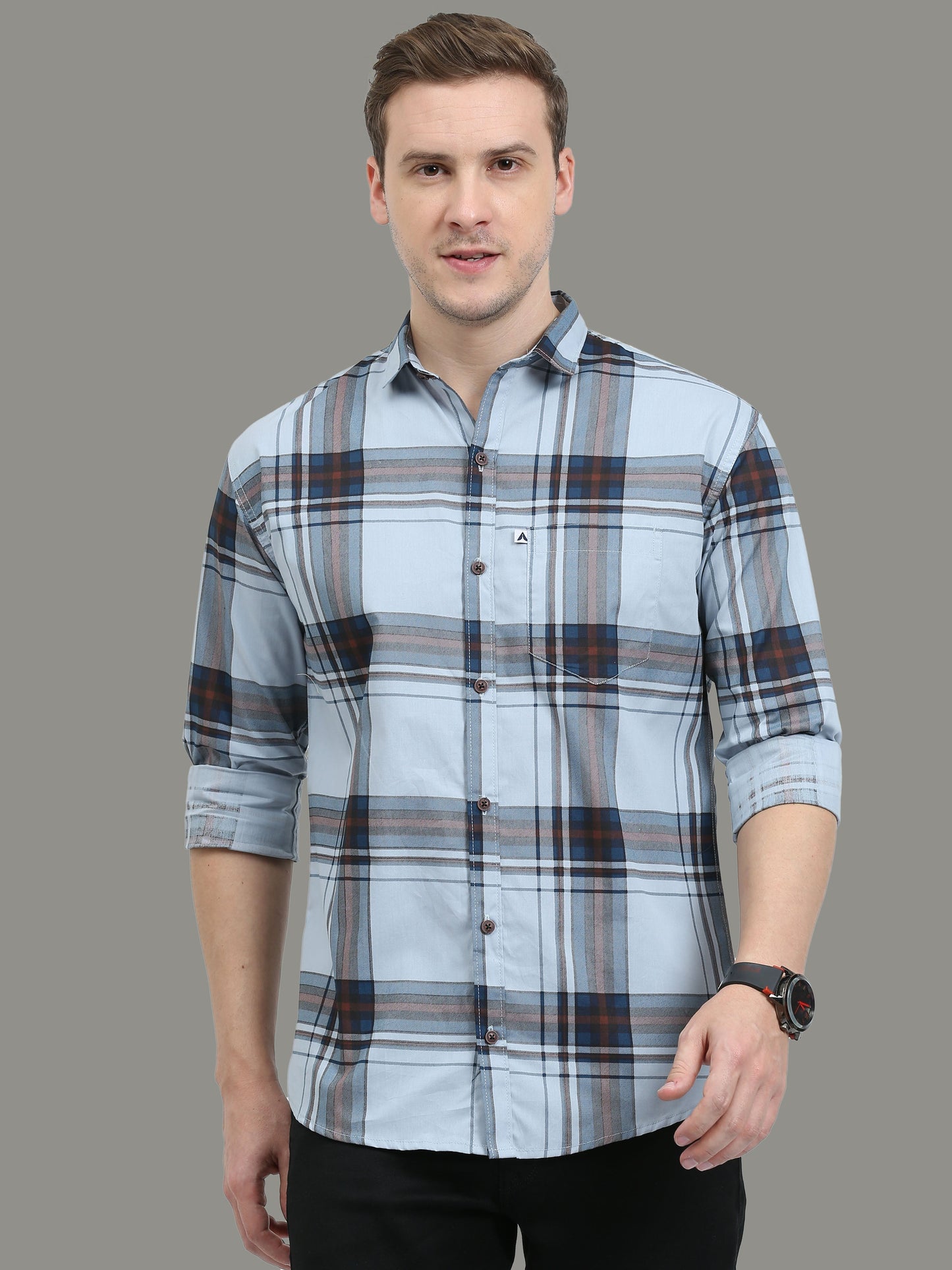 Broadchecks Aquuablue Cotton Checks Shirt For Men