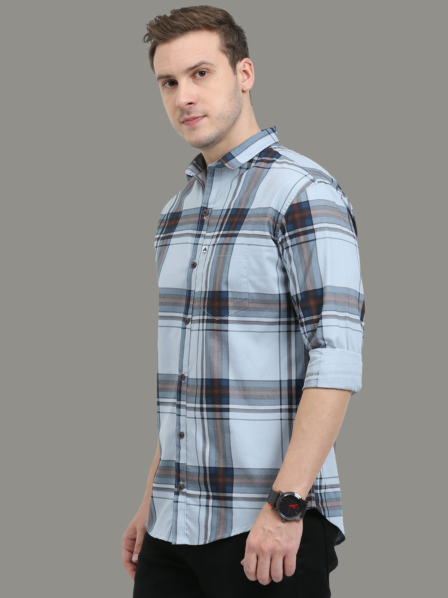 Broadchecks Aquuablue Cotton Checks Shirt For Men