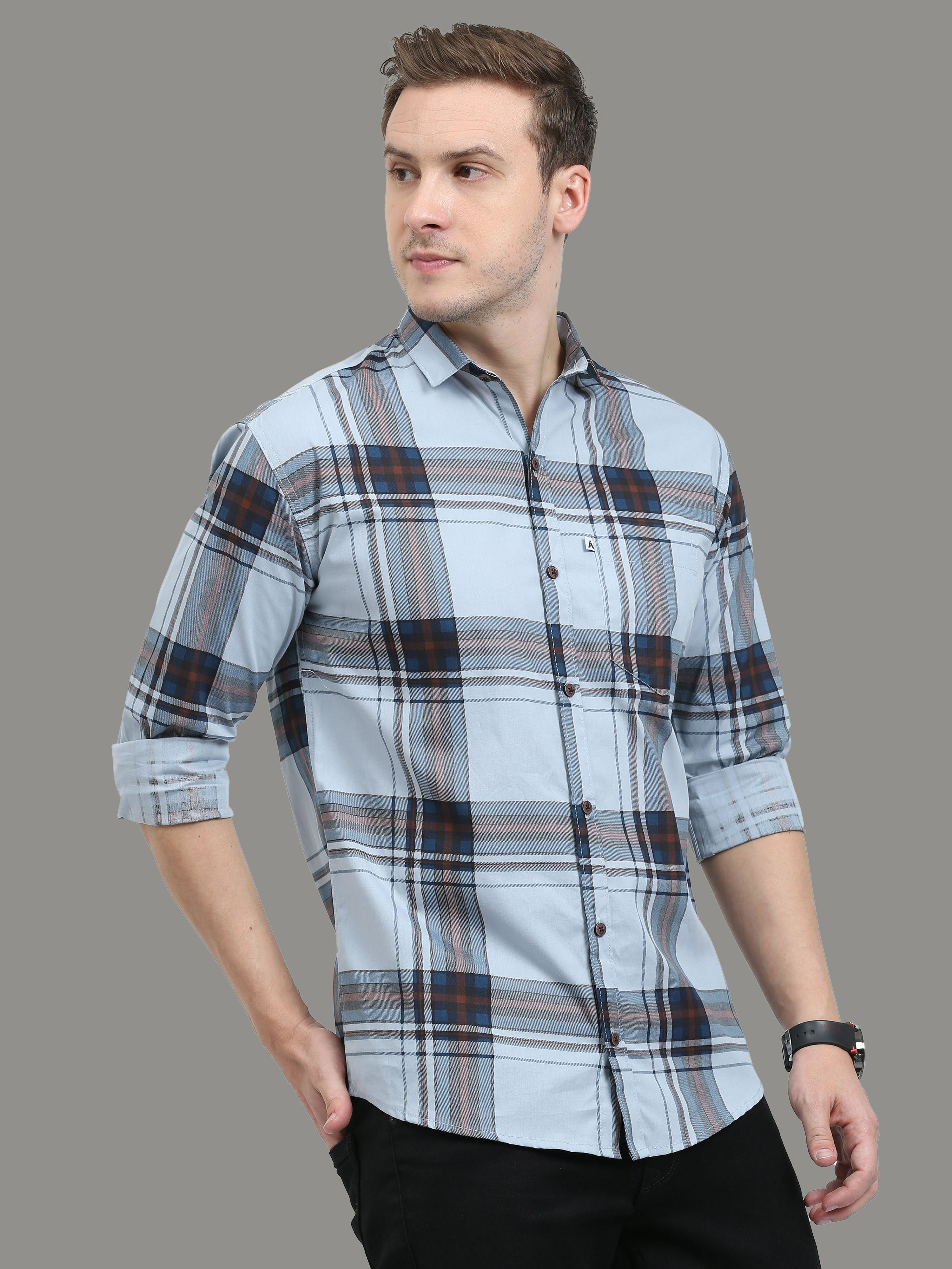 Broadchecks Aquuablue Cotton Checks Shirt For Men