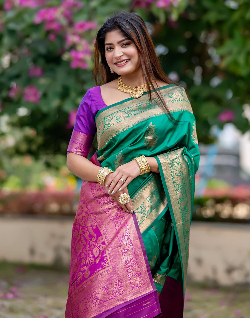 Green Soft Banarasi Silk Saree With Zari Weaving Work