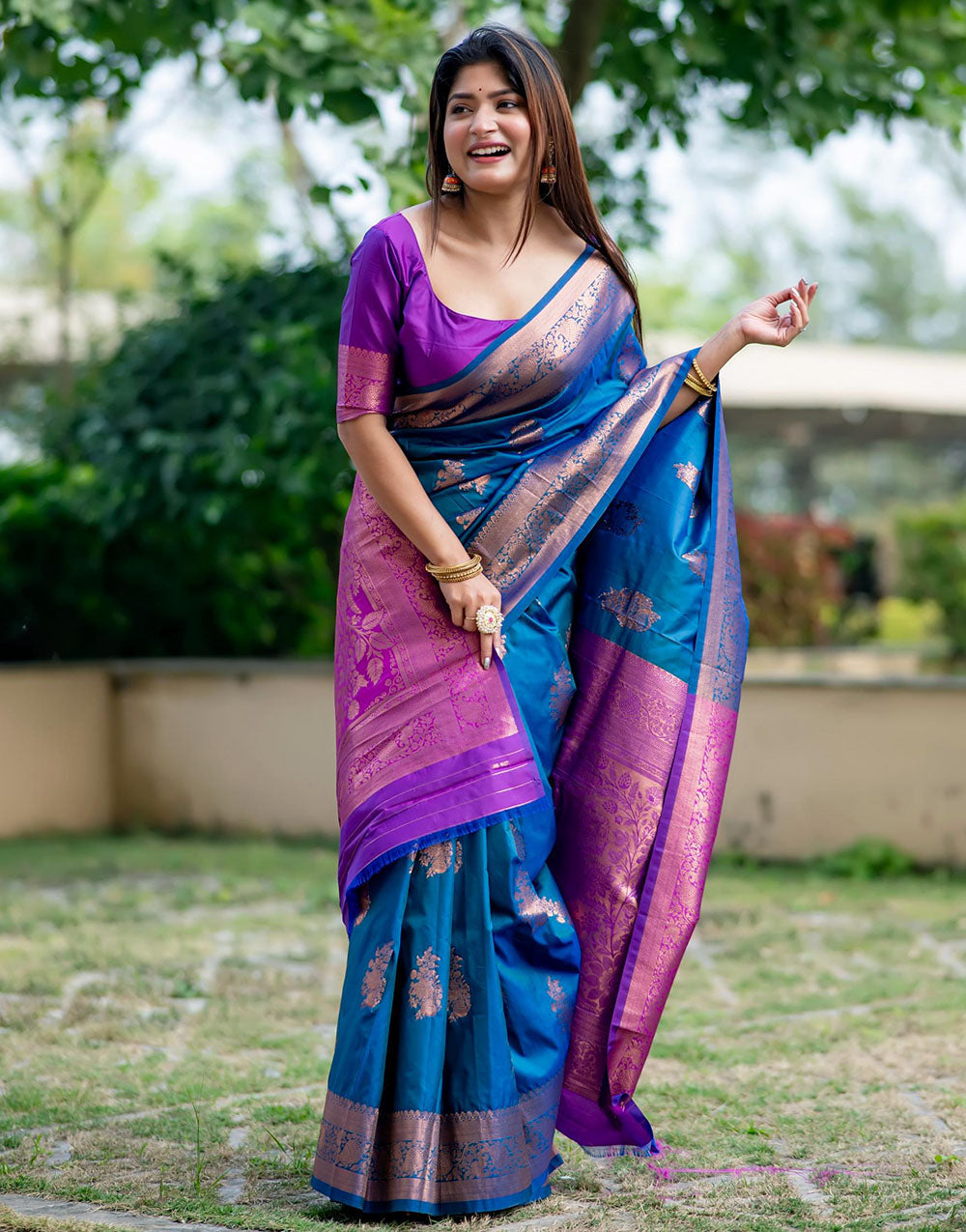 Cobalt Blue Soft Banarasi Silk Saree With Zari Weaving Work