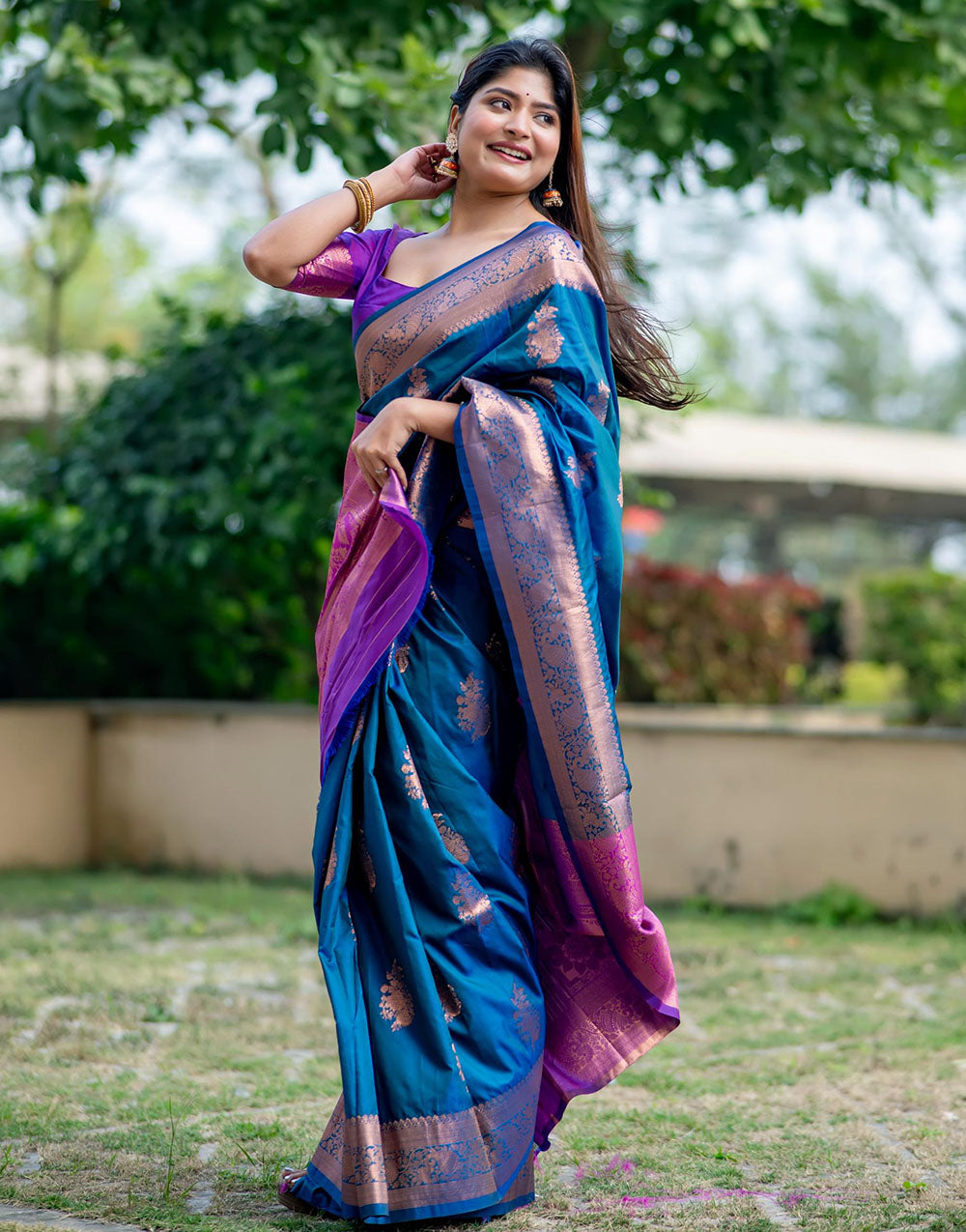 Cobalt Blue Soft Banarasi Silk Saree With Zari Weaving Work