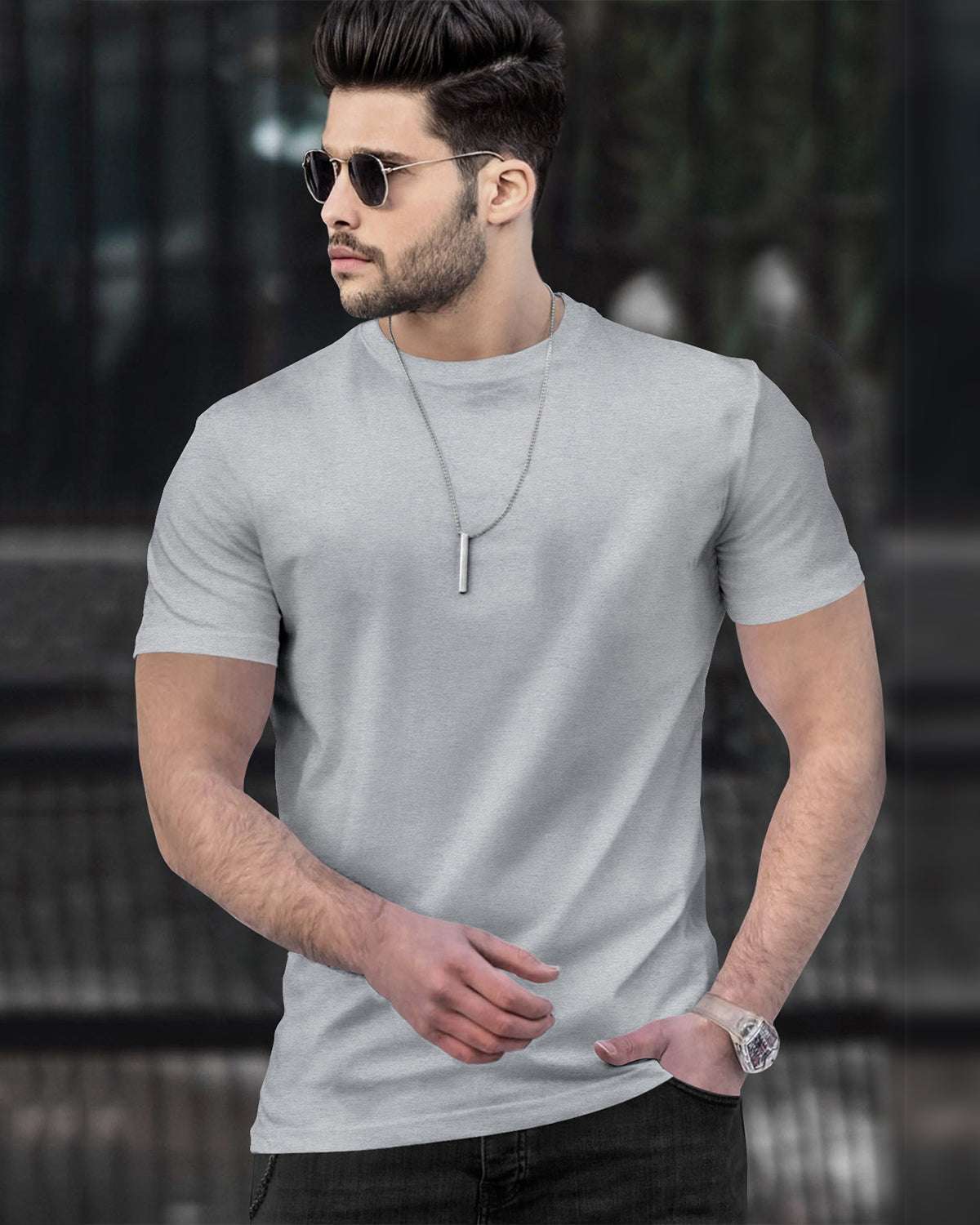 (Pack Of 1) Men Half Sleeve Round Neck Plain T-shirt / Grey