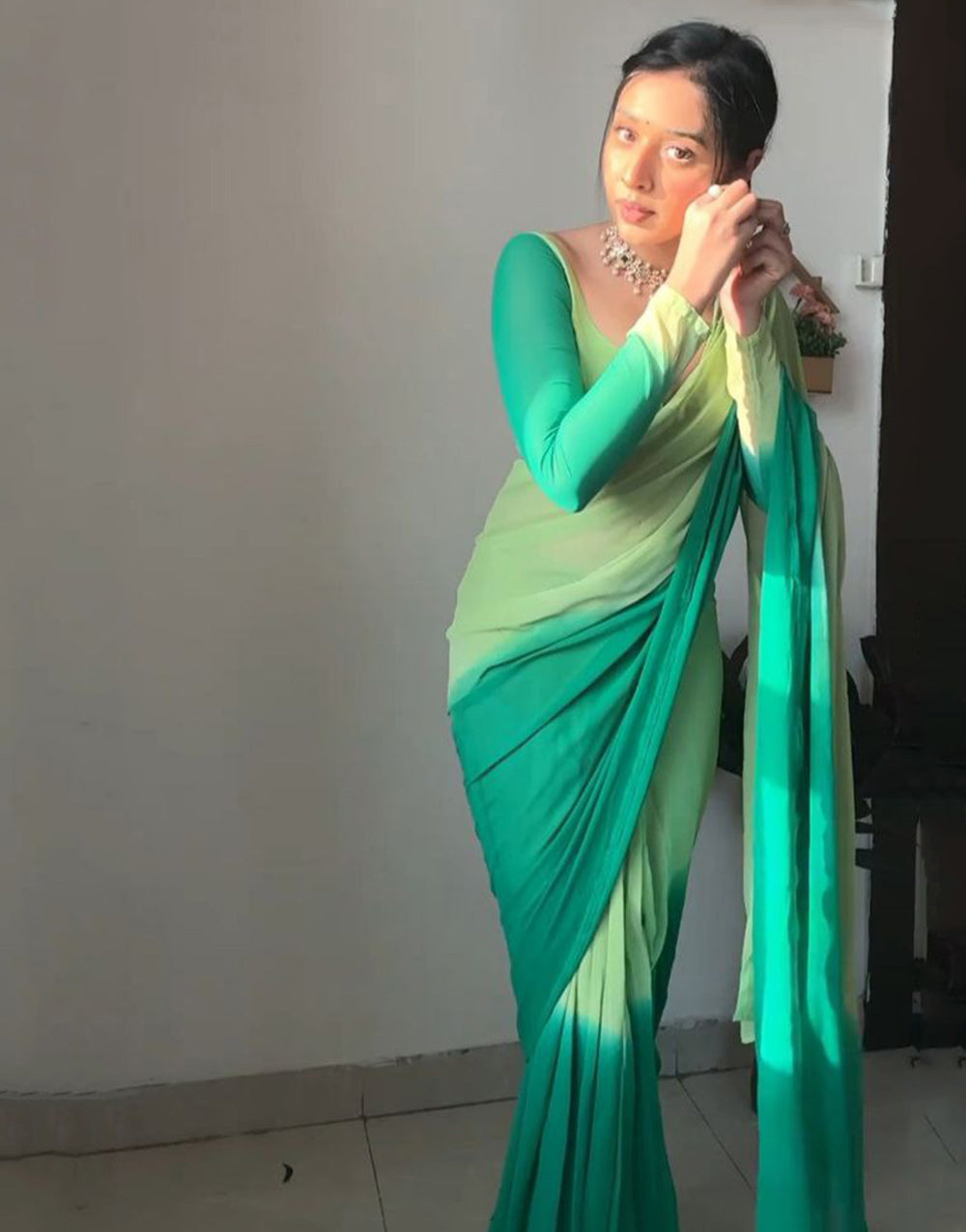 Green Georgette With Printed Ready To Wear Saree