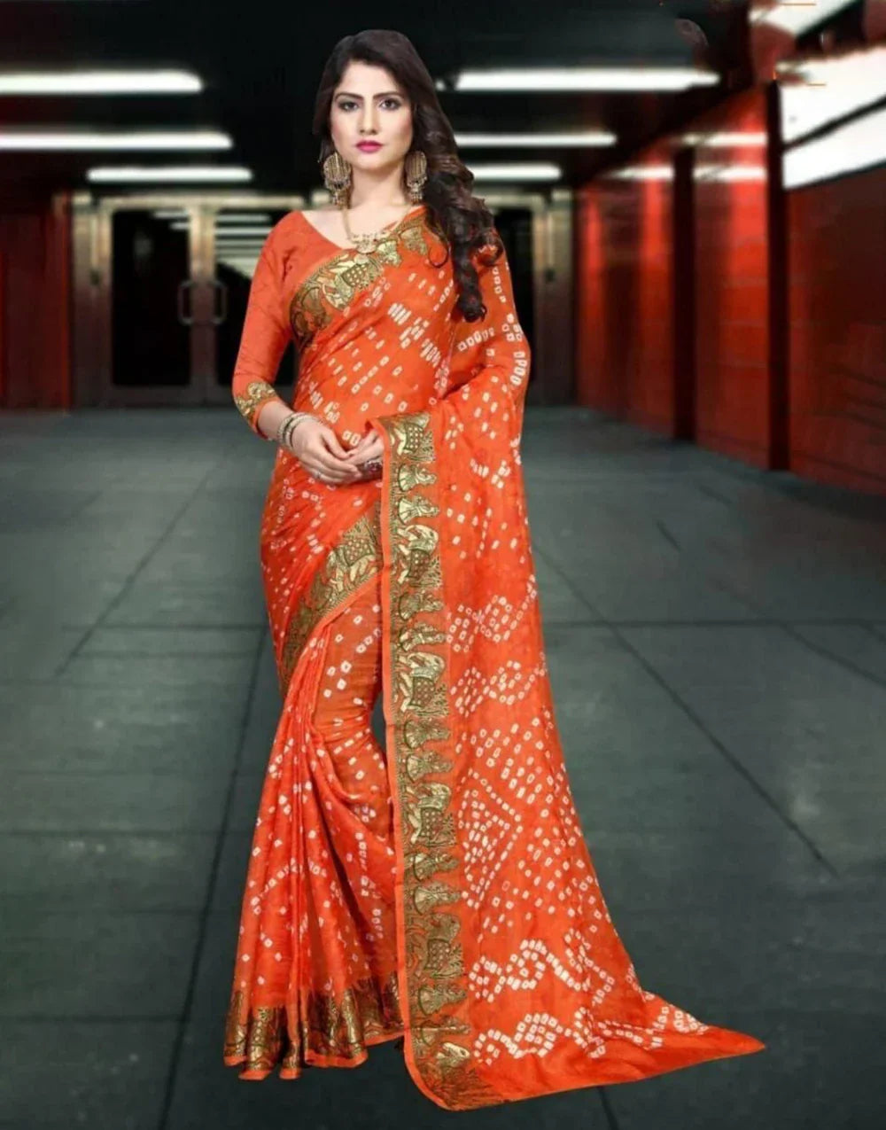 Orange Art Silk Saree With Zari Weaving Heavy Border