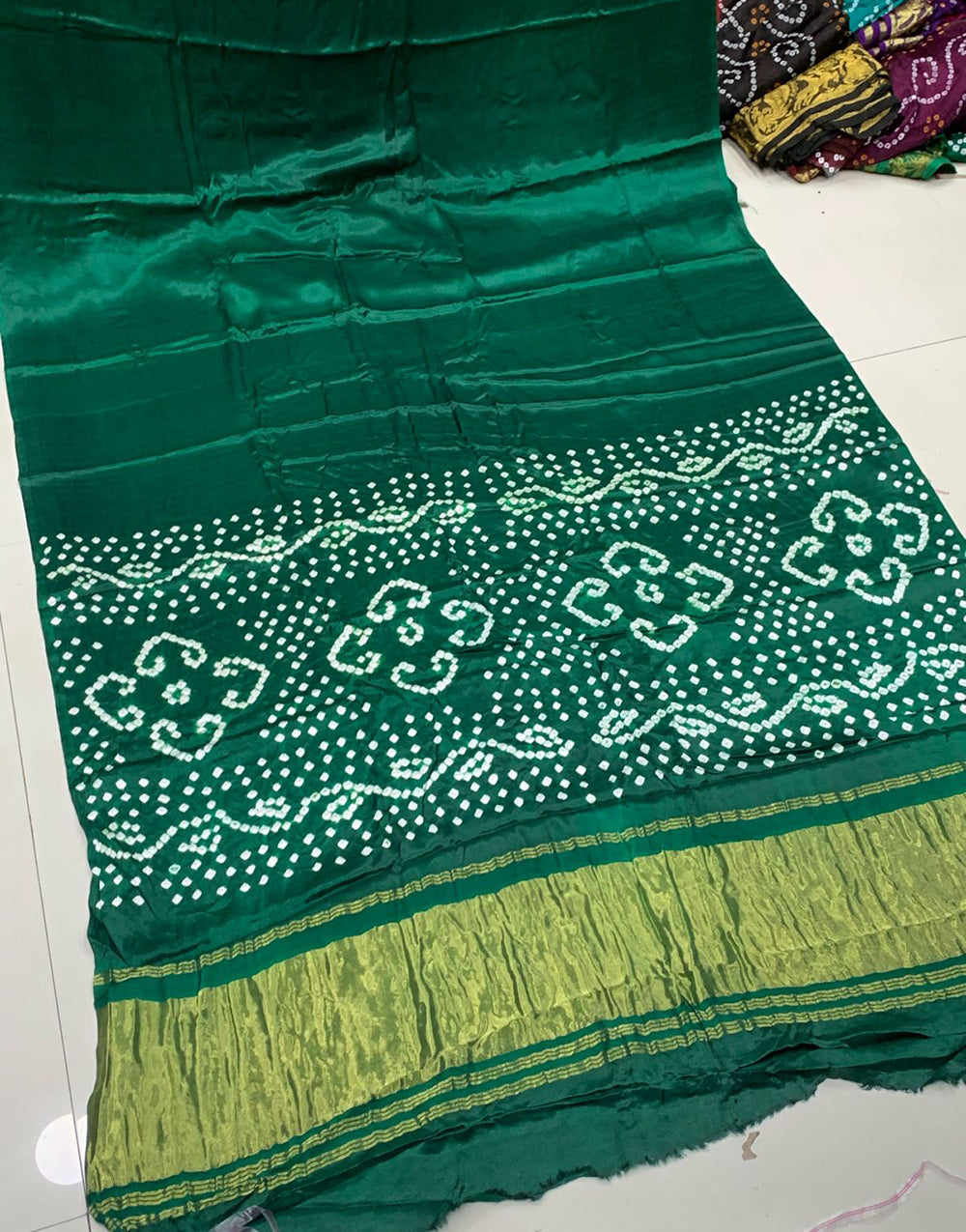 Dark Green Gajji Silk With Bandhani Printed Saree