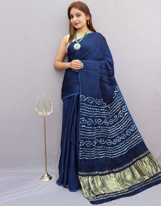 Denim blue Gajji Silk With Bandhani Printed Saree