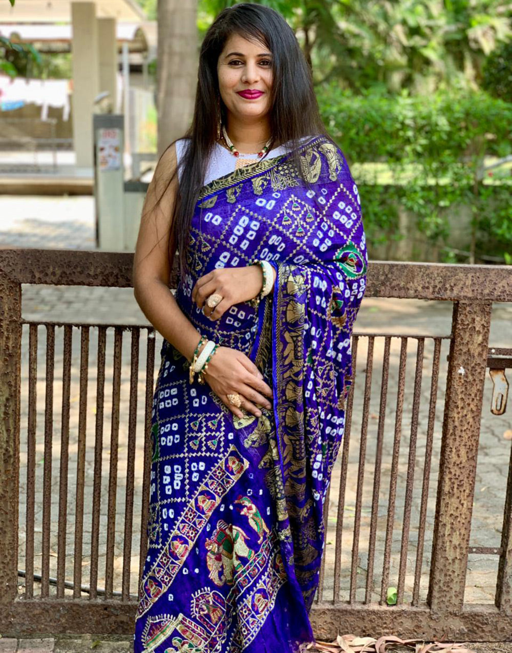 Dark Royal Blue Hand Bandhej Bandhani Saree With Weaving Border