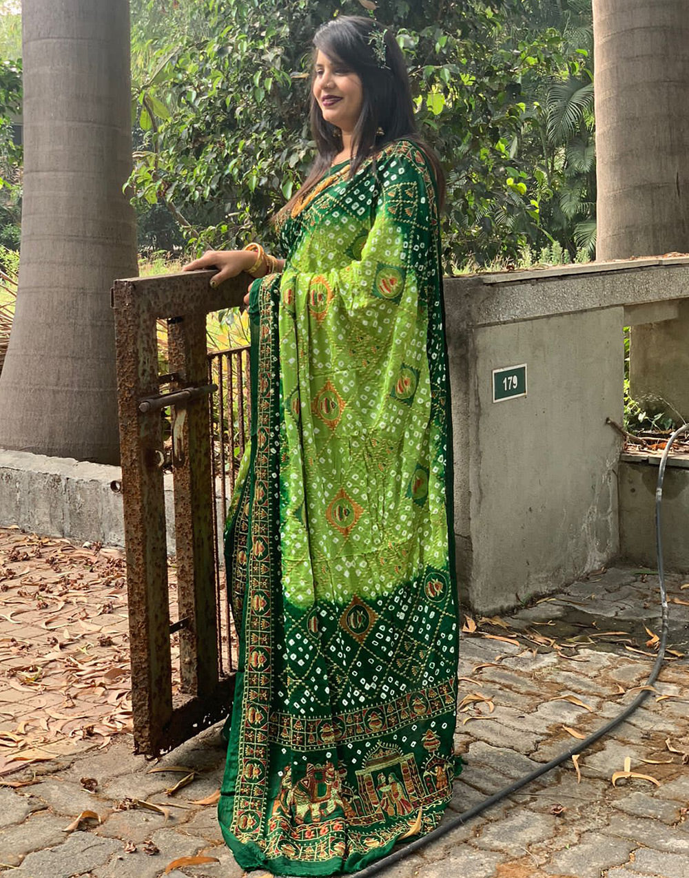 Green Gaji Silk Hand Bandhej Bandhani Saree