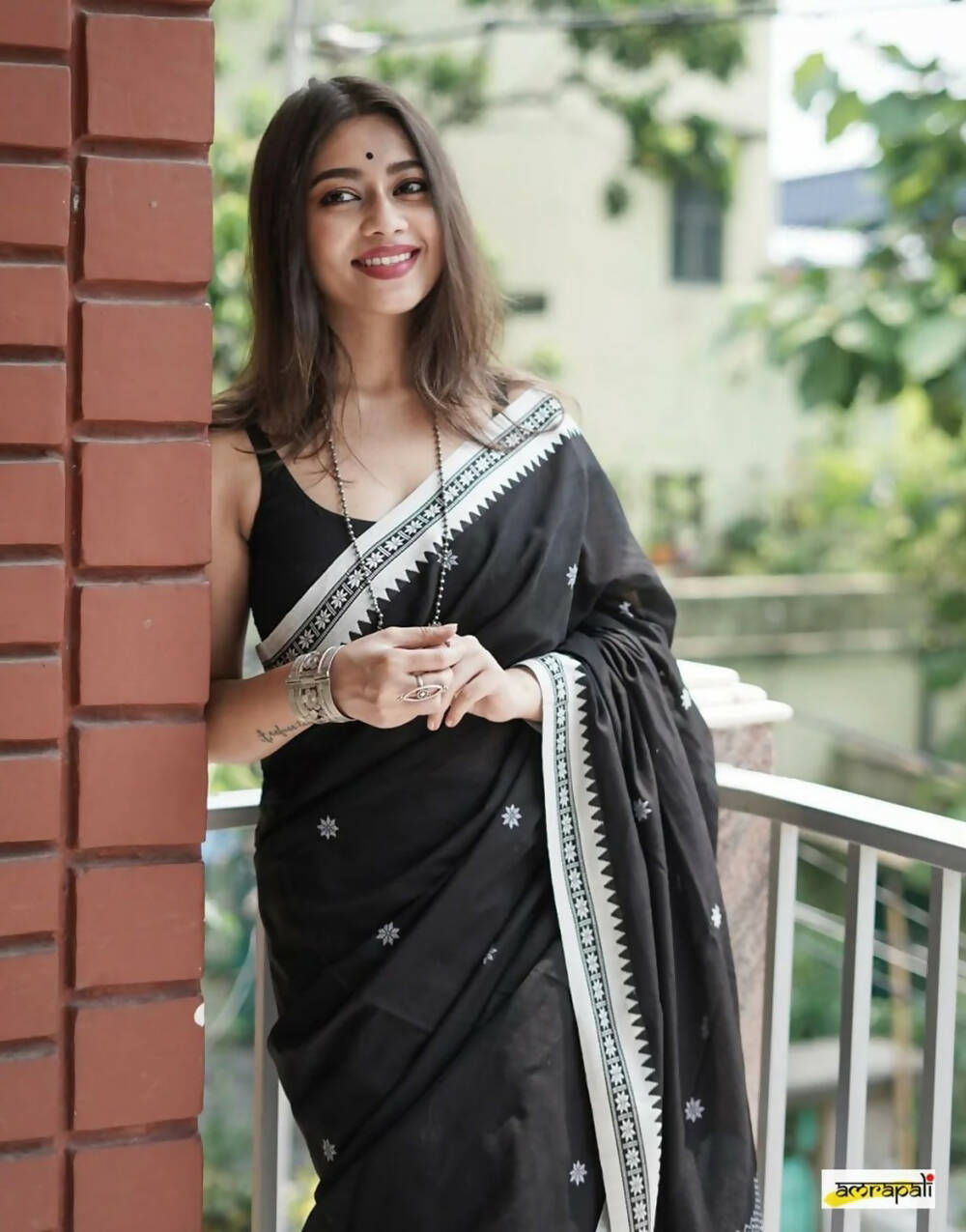 Black Cotton Saree With Weaving Work