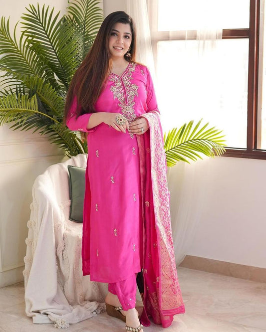 Beautiful Designer Premium Silk Handwork Salwar Suite