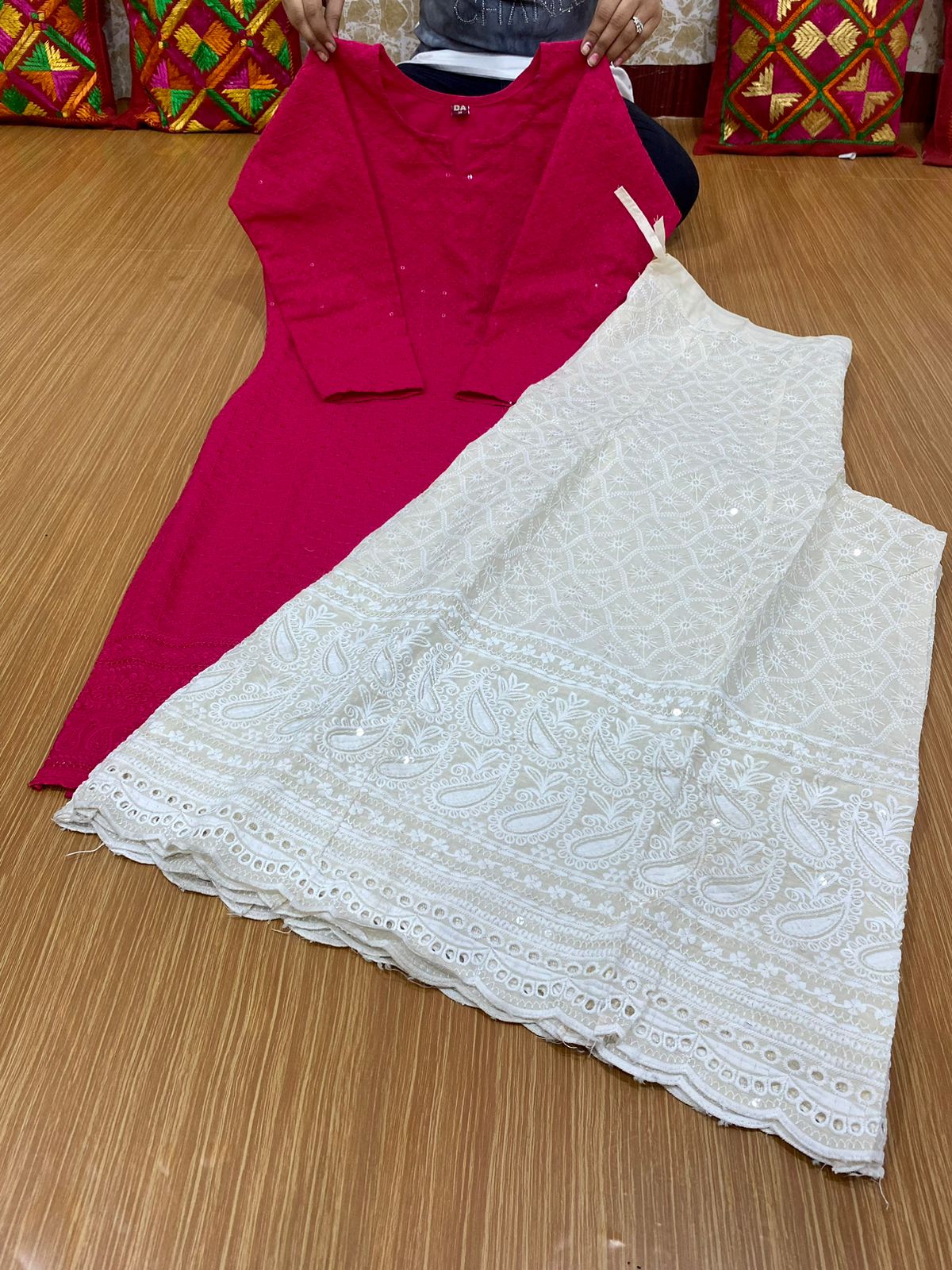 Beautiful Cotton Chikankari kurti Kalidar Sharara Set