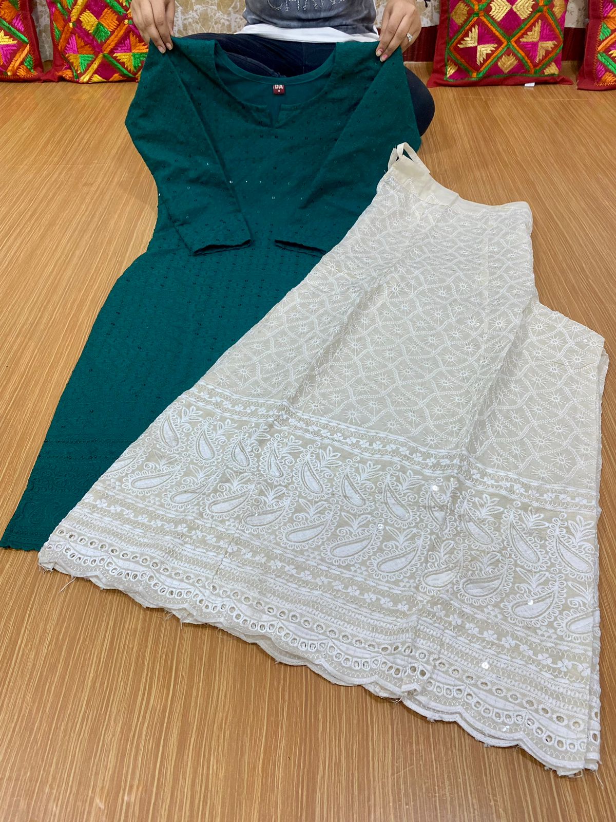 Beautiful Cotton Chikankari kurti Kalidar Sharara Set