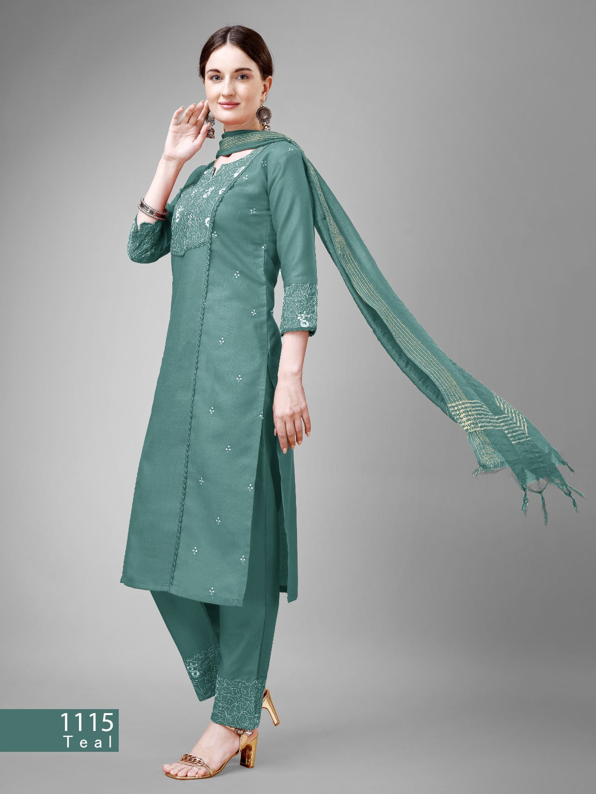 Beautiful Designer Pure Cotton Full Stiched Kurti Pant with Dupatta