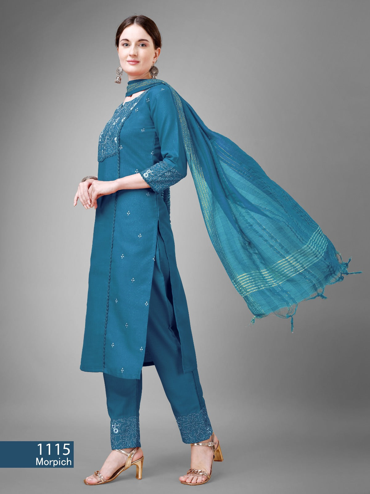 Beautiful Designer Pure Cotton Full Stiched Kurti Pant with Dupatta