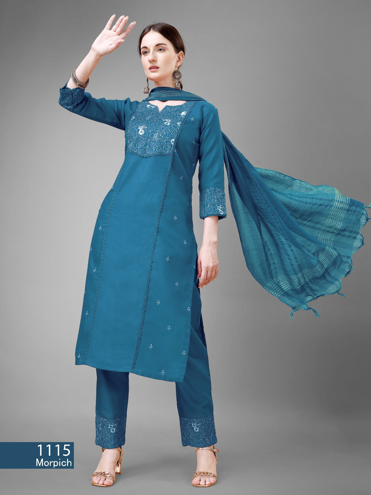 Beautiful Designer Pure Cotton Full Stiched Kurti Pant with Dupatta