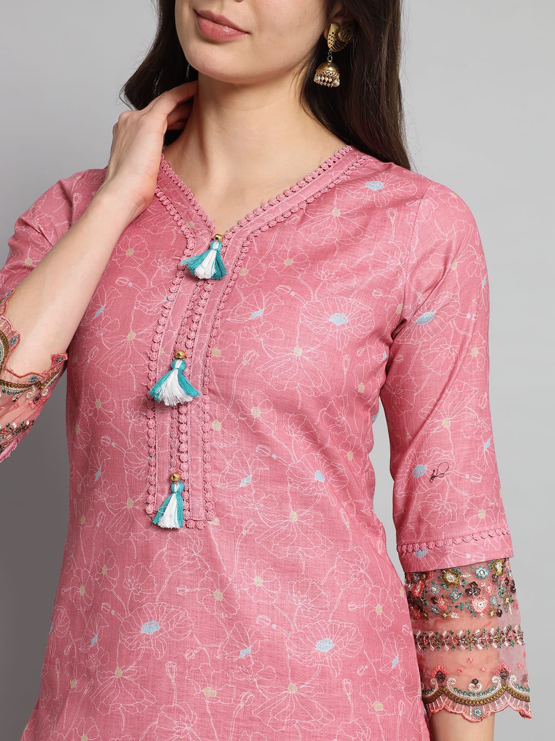 Beautiful Designer Pure Cotton Full Stiched Kurti Pant with Dupatta