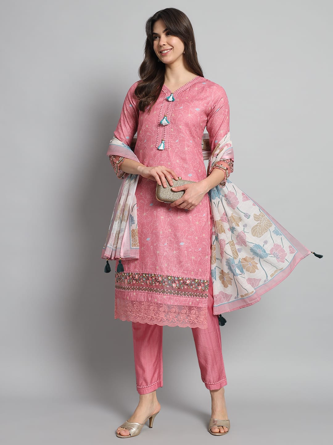 Beautiful Designer Pure Cotton Full Stiched Kurti Pant with Dupatta