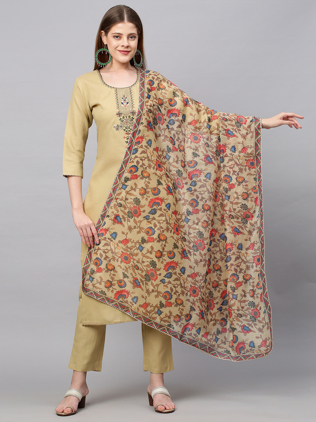 Beautiful Designer Pure Cotton Full Stiched Kurti Pant with Dupatta