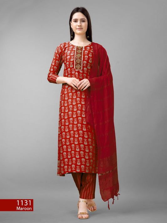 Beautiful Designer Pure Cotton Full Stiched Kurti Pant with Dupatta