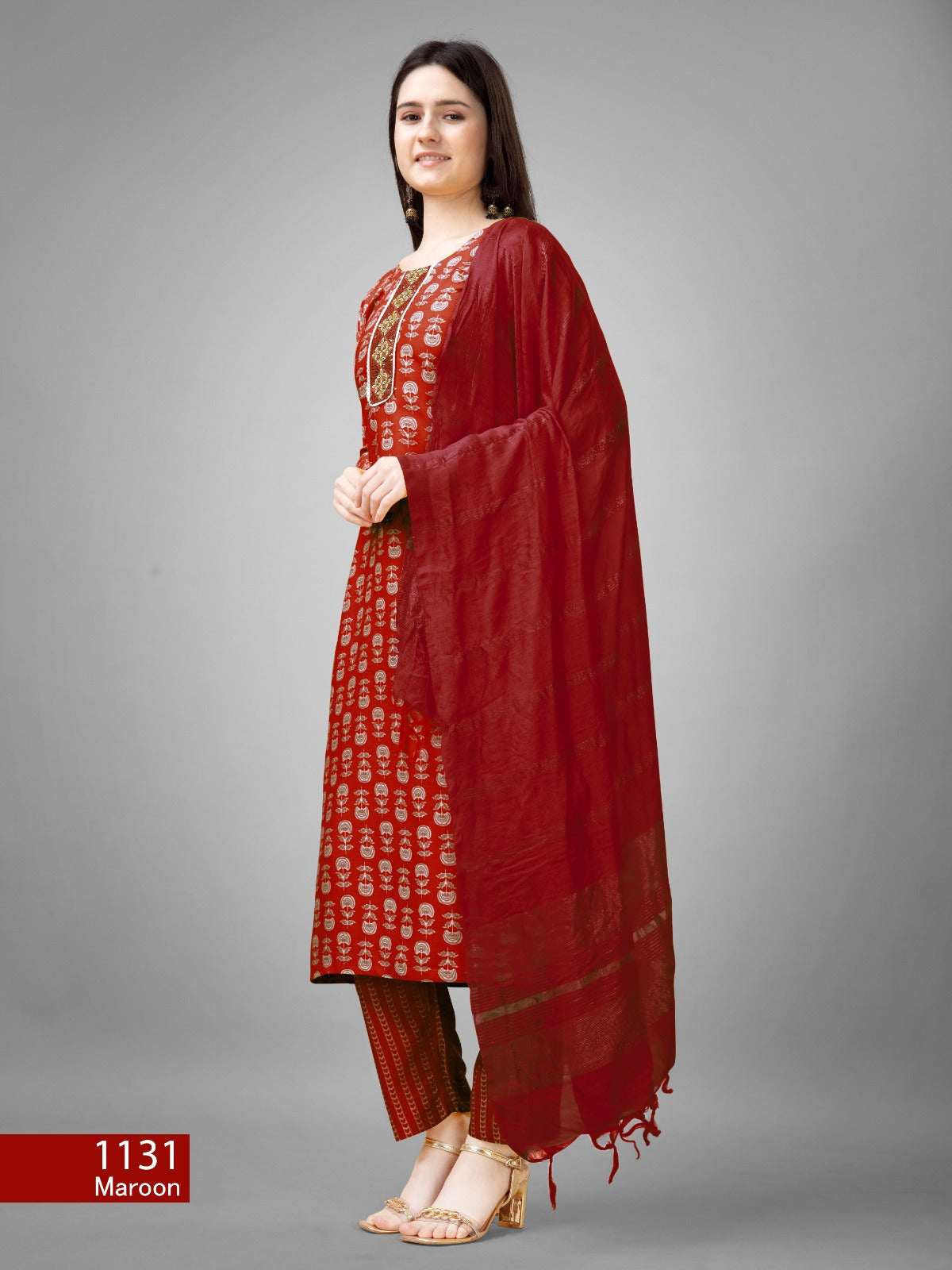 Beautiful Designer Pure Cotton Full Stiched Kurti Pant with Dupatta