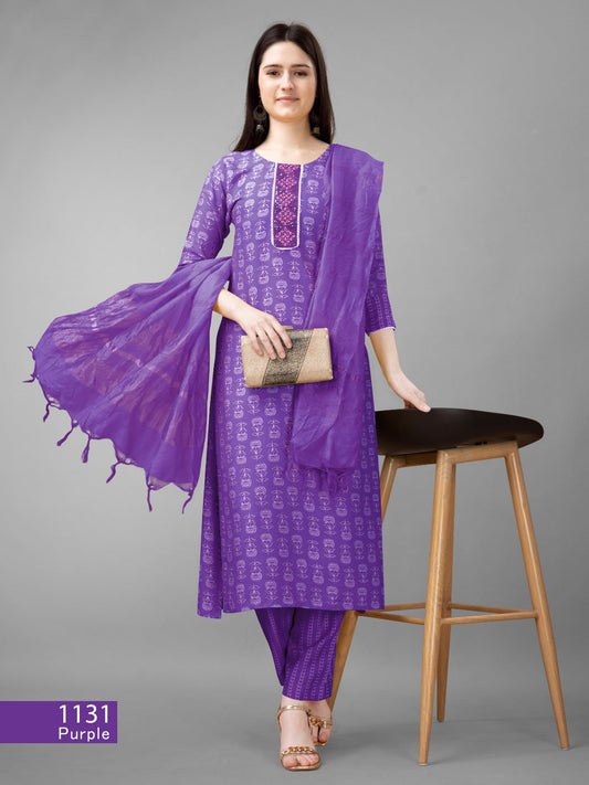 Beautiful Designer Pure Cotton Full Stiched Kurti Pant with Dupatta