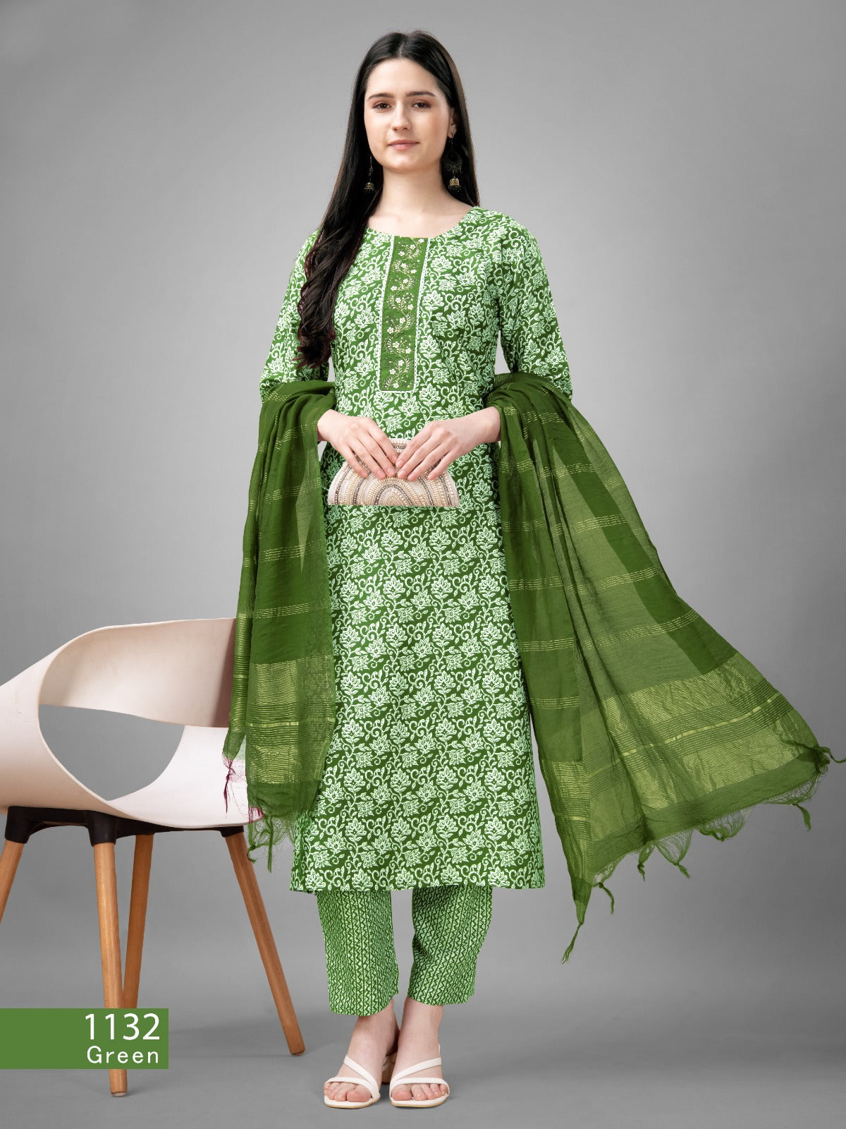 Beautiful Designer Pure Cotton Full Stiched Kurti Pant with Dupatta