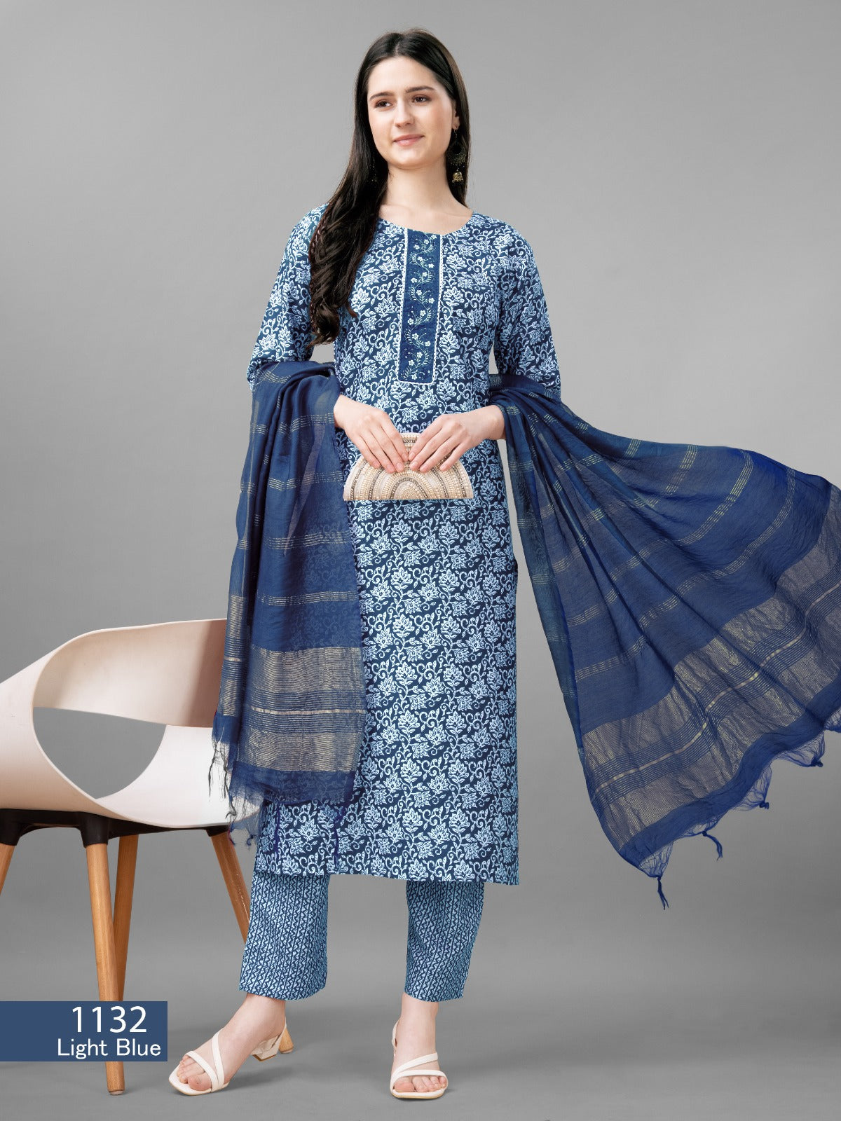 Beautiful Designer Pure Cotton Full Stiched Kurti Pant with Dupatta