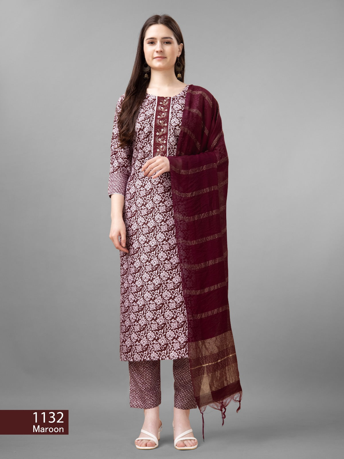 Beautiful Designer Pure Cotton Full Stiched Kurti Pant with Dupatta